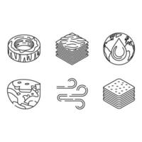 Six illustrations of layered materials impacting the environment vector