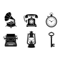 Vintage Objects Silhouette Icons Set vector