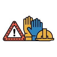 Prioritizing safety at work protective equipment ensures caution and well being with clean flat vector