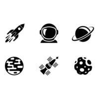 Collection of Space Icons in Simple Black and White Style vector