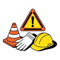 Safety first A reminder to prioritize precautions with hardhat cone and warning sign Minimalist vector