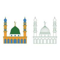 two different art of Illustration of mosques with domes and minarets isolated on white background vector