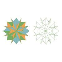 Set art of Geometric star design with colorful and black outline version isolated on white background vector