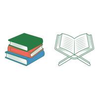 art of Stack of colorful books and open quran isolated on white background for islamic studies vector