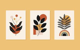 Bohemian art print with botanical motifs in a neutral vector