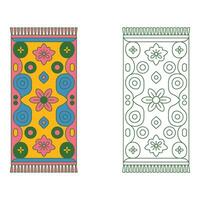 Set art of Colorful retro carpet with floral and geometric design isolated on white background vector
