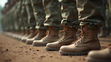 A row of army boots in a line photo