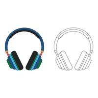 Set art of Colorful headphones and outline drawing isolated on white background for creative projects vector