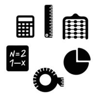 Exploring the world of math with icons of calculator ruler abacus and more in a stark black and vector