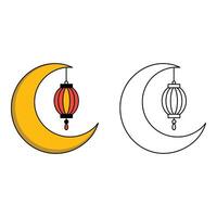 art of Crescent moon with hanging lantern isolated on white background, decorative illustration vector