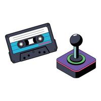 Retro Gaming Nostalgia Cassette Tape and Joystick vector