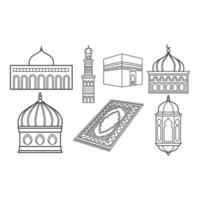 Set art of Islamic architecture and religious symbols isolated on white background for ramadan kareem vector