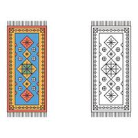 Set art of Colorful and monochrome carpet design with geometric patterns isolated on white background vector