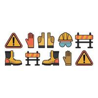 Safety first Essential construction gear and hazard warnings ensuring a secure work environment on vector
