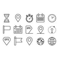 Navigating Time and Place A Collection of Essential Icons for Planning and Global Connections in vector