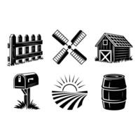 Vintage Black and White Farm Icons Set vector