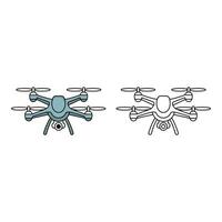 Set art of Drone quadcopter isolated on white background featuring aerial camera technology and remote control vector