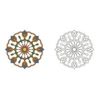 art of Geometric floral design isolated on white background with colorful and outline versions vector