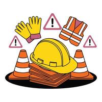 Prioritizing Safety Essential equipment for workplace hazards with bright colors and simple vector