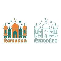 Set art of Colorful and monochrome mosque illustration for ramadan isolated on white background vector
