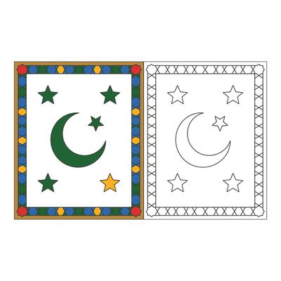 Set art of Crescent moon and stars with decorative islamic border for ramadan isolated on white background