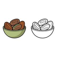 art of Bowl of dates isolated on white background, a healthy and sweet snack for ramadan and eid. vector