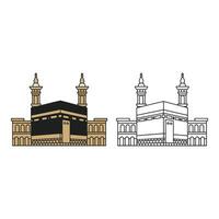 art of Kaaba in mecca with minarets and moon isolated on white background in color and outline style vector