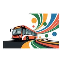 Set art of Modern bus on colorful road isolated on white background with abstract design elements vector