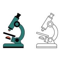Set art of Illustration of a microscope in color and black and white isolated on white background vector