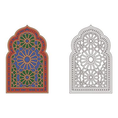 Set art of Intricate islamic geometric pattern design with colorful and monochrome versions for creative projects