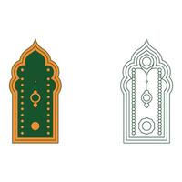 Set art of Islamic prayer mat design with geometric patterns and decorative elements on a white background vector