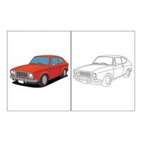 Set art of Red vintage car illustration isolated on white background in color and outline version vector
