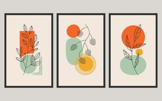 Botanical serenity in a trio of modern art prints on canvas vector