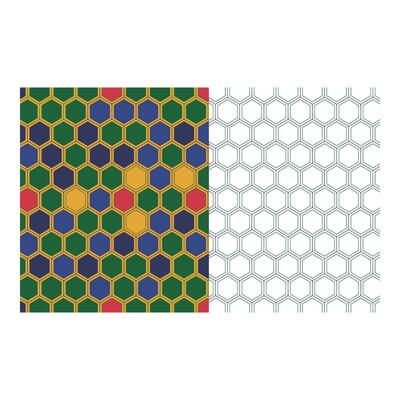 Set art of Geometric honeycomb pattern with colorful hexagons and white outline background design