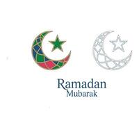 Set art of Ramadan mubarak crescent moon and star with coloring page isolated on white background vector