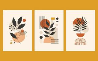 Boho Botanical Wall Art Prints with Geometric Shapes on vector