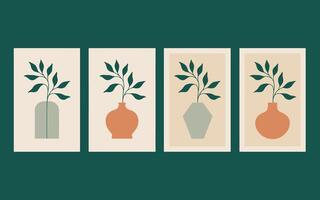 Serene botanical art prints in vases against a dark teal vector