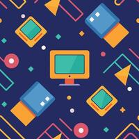 a computer and other electronic devices are shown in a pattern vector