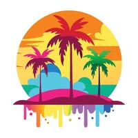 tropical island with palm trees and colorful paint vector