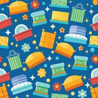 a pattern with various items on a blue background vector