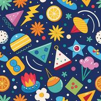 a colorful pattern with various objects and shapes vector