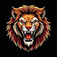 lion head with open mouth on black background vector