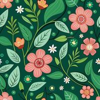 floral seamless pattern with green background vector