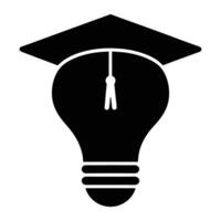 a black and white image of a graduation cap and light bulb vector