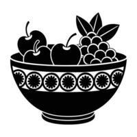 black and white illustration of a bowl of fruit vector