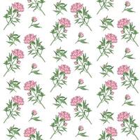 Minimalistic flowers seamless pattern. Delicate pink peony with stem and leaves, small bud on pink background. Botanical spring pattern. For wallpaper, textiles, postcards. illustration. vector