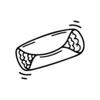Wrapped burrito with filling peeking out. Fun doodle with black outline. Ideal for Mexican food menu, cafe design, or recipe visuals. vector