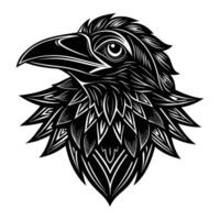 a black and white image of a raven head. vector