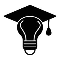a black and white image of a graduation cap and light bulb. vector