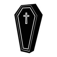 a black and white illustration of a coffin with a cross on it vector